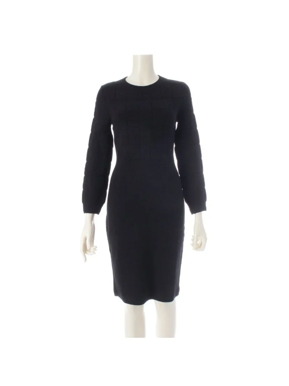 Chanel Viscose Cashmere Armor Design Crew Neck Knit Dress Black 34